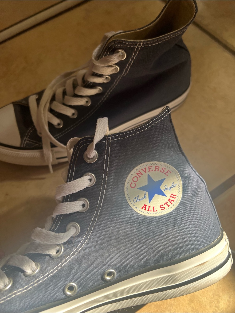 Navy converse High-Top Sneakers with White Laces
